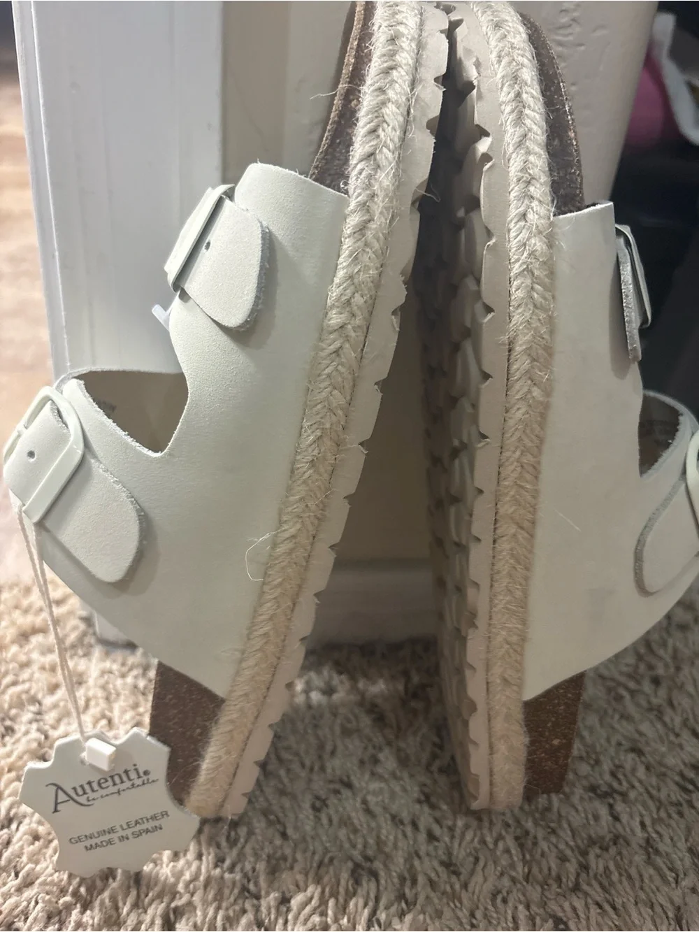 Women’s Double-Buckle Slide Sandals in Cream made in Spain